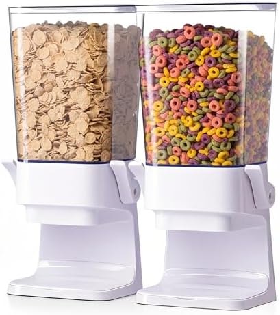 Cereal Dispenser Countertop 2Pc, Cereal Containers Storage, 5.5Qt Organization and Storage Containers for Kitchen, Snack Dispenser for Rice, Grains, Nuts, Dry Food, Oatmeal, Pet food, White