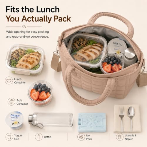CAMTOP Lunch Box for Women Men Insulated Lunch Bag Lunch Tote Bag Leakproof Thermal Cooler Large Capacity for Travel Work School Picnic (Khaki Check, Medium)