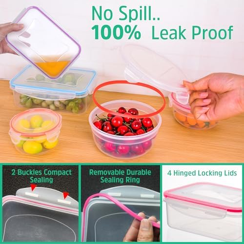 RockBerry 46 PCS Food Storage Containers with Lids Airtight- Plastic Container for Pantry Kitchen Organization-Microwave Dishwasher,Freezer Safe 100% Leak Proof (23 Stackable Boxes-23 Lids)