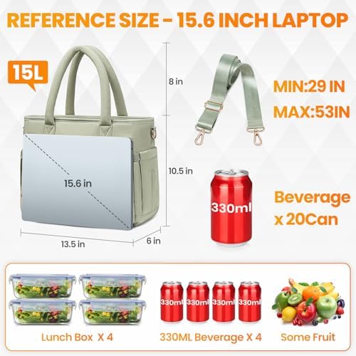 Artelaris Lunch Bag Women, Adult Insulated Lunch Box, Leakproof Lunch Cooler Bag, Reusable Large Lunch Cooler for Work, Picnic, Travel (Green)