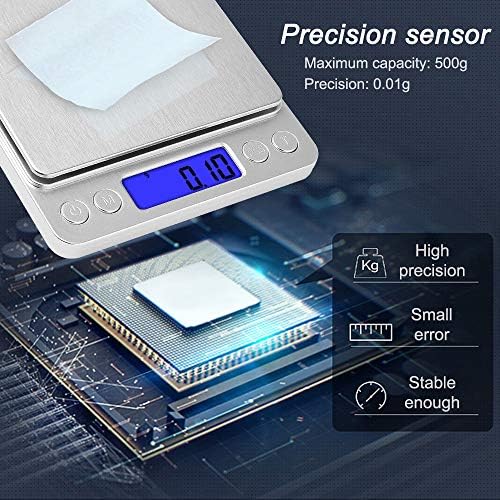 Kitchen Food Scale with 2 Trays, Diyife 500g/0.01g High Precision Scale