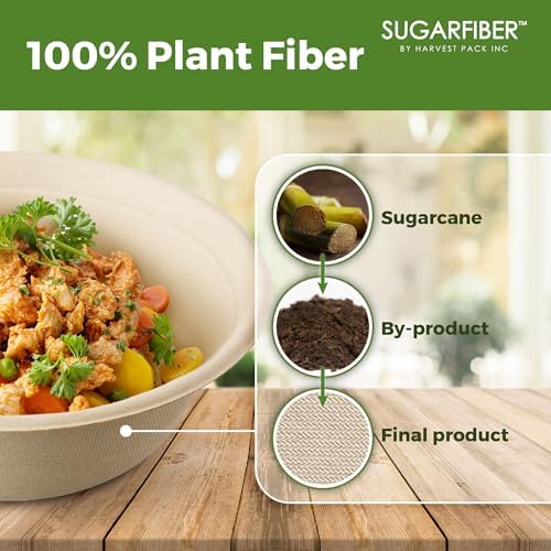 48oz Compostable Paper Bowls Disposable Round Natural Large Bowls,500 Count