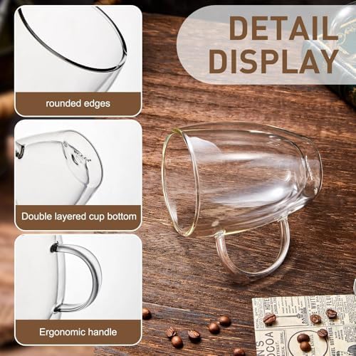 12 Oz Double Walled Glass Coffee Mugs with Handle, Insulated Layer Coffee Cups, Clear Borosilicate Glass Mugs - Gift for Cappuccino,Tea,Latte,Espresso,Hot Beverage,Cold Drinks, Set of 2