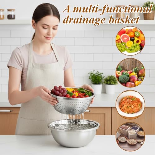 Colander Stainless Steel 3 QT with Bowls, Strainer for Kitchen