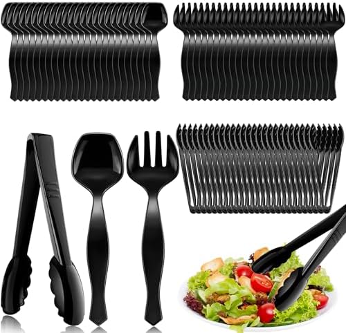 Mwellewm 72Pcs Plastic Serving Utensils Set, Disposable Spoons Tongs Forks
