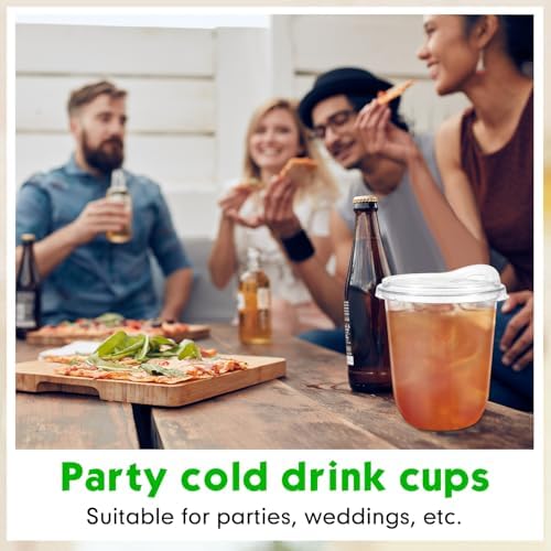 Baderke 25 Pcs Round Bottom Plastic Cups with Lids Clear Togo,12 Oz