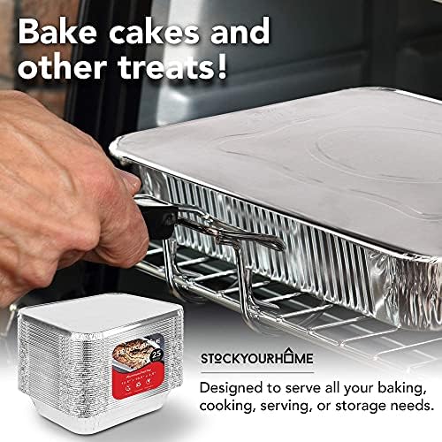 Stock Your Home 9x13 Aluminum Trays with Lids (10 Pack) – Disposable Half Size Deep Pans for Cooking, Storage, BBQ, Grilling, Catering