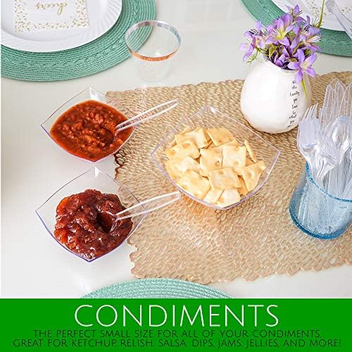 PLASTICPRO Disposable Square Serving Bowls, Party Snack or Salad Bowl, Plastic Clear or White Pack of 4 (8 OUNCE, Clear)