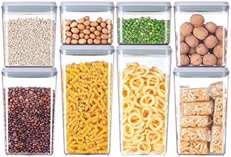 8-Piece Set of Pop Airtight Food Storage Containers with Lids Stackable Containers for Kitchen Pantry Organization Ideal for Cereal Snacks Flour Sugar Coffee and Spaghetti (1.2, 2.0, 2.7, 3.3qt)*2