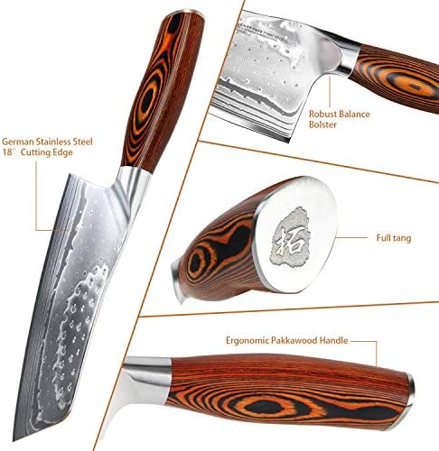 TUO Cutlery Cleaver Knife - Japanese AUS-10 45-Layers Steel - Chinese Chef's Knife Featured Damascus Rose Pattern - Meat and Vegetable Cleaver with Ergonomic Pakkawood Handle-7"-Fiery Phoenix
