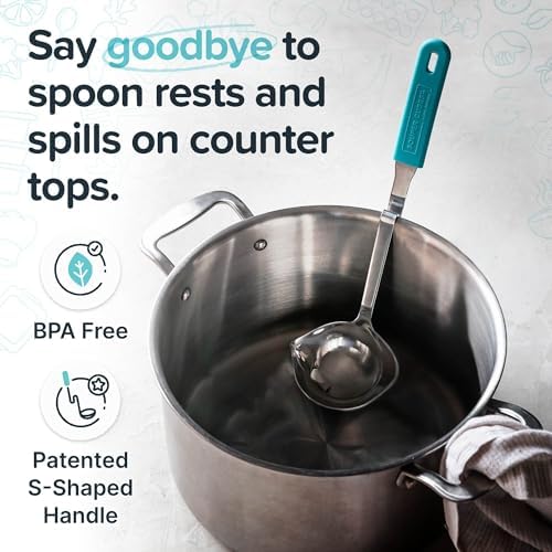 Souper Cubes Soup Ladle Stainless Steel with Silicone Grip & Pot Hook, Aqua