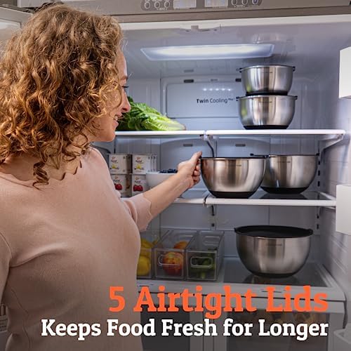 Priority Chef Premium Mixing Bowls With Airtight Lids Set, Thicker Stainless Steel Mixing Bowl Set, Large Prep Metal Bowls with Lids, Nesting Bowls for Kitchen, 1.5/2/3/4/5 Qrt, Grey