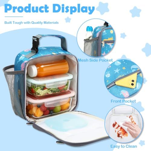 FlowFly Kids Lunch box Insulated Soft Bag Mini Cooler Back to School Thermal Meal Tote Kit for Girls, Boys, Mermaid