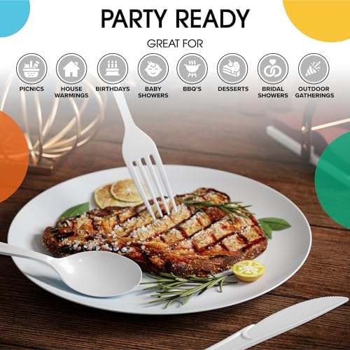 Party Solids White Plastic Silverware 150 Pcs White Cutlery Set