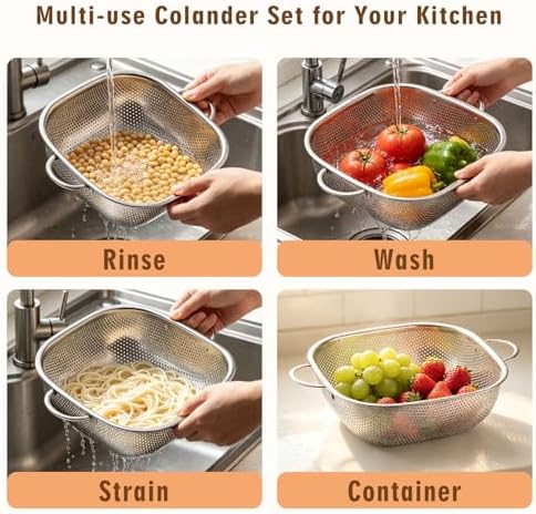 P&P CHEF Stainless Steel Colander Set, Strainers and Colanders for Kitchen