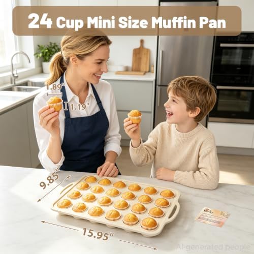 Beige Mini Silicone Muffin Molds: 2 Pack 24 Small Cupcake Mold for Baking