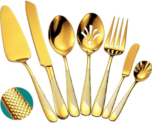 Premium Hammered 18/10 Stainless Steel Serving Utensil Set, 7-Piece