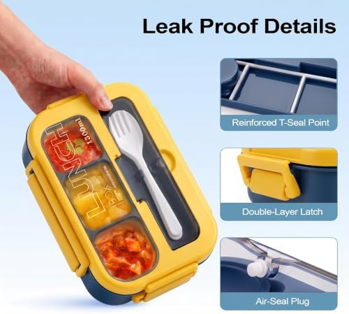 Bento Box Adult Lunch Box, Lunch Containers for Adults 44 Oz,Yellow / Blue