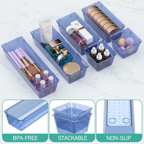 12 Pack Clear Drawer Organizer Set, Drawer Storage Trays, Storage Bins