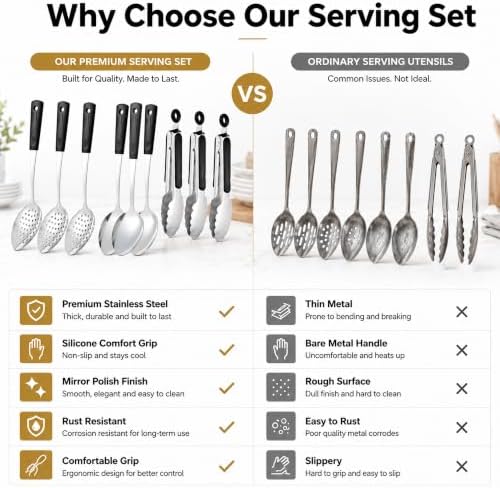 Buffet Serving Utensils Set, 9-Piece with Serving Spoons & Tongs