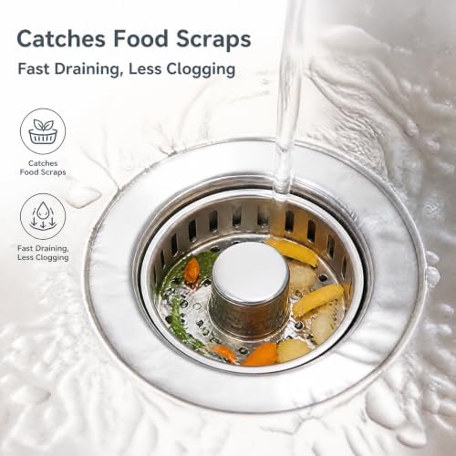 2 Pack Kitchen Sink Drain Strainer, 3 in 1 Stainless Steel Pop Up Sink Stopper with Anti-Clogging Basket, Filter Plug Fit US Standard 3-1/2 Inch Drain
