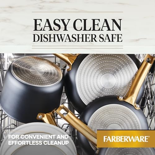 Farberware Forged Induction Ceramic Cookware Nonstick Frying Pan/Skillet, Dishwasher Safe, Suitable for All Stovetops, 10 Inch Fry Pan - Black and Gold