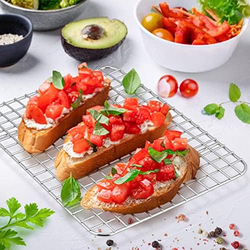 Small Baking Cooling Rack Set of 2, E-far Stainless Steel Toaster Oven Rack for Cooking Roasting Grilling Meat, 8.6” x 6.2” Metal Bakeable Wire Racks for Cookie Cake Bacon - Dishwasher Safe