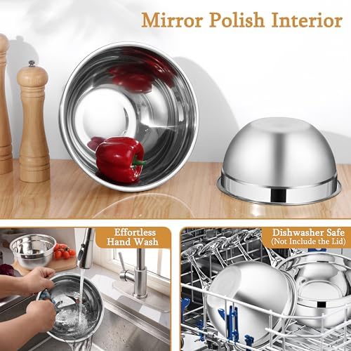 LIANYU Mixing Bowls with Visible Lids, 3Pcs Stainless Steel Kitchen Bowl