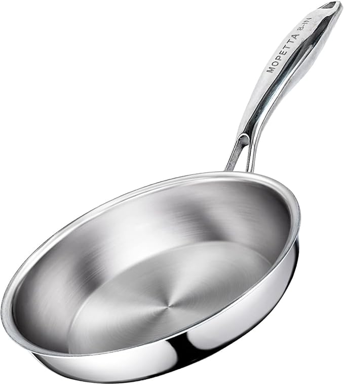 8 inch Tri-Ply Stainless Steel Frying Pan,No Coatings PFOA&PTFE Free Skillets,Chef's Pans,Dishwasher and Oven Safe Cookware, Compatible with All Cooktops