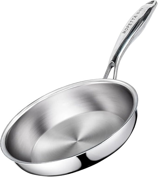 8 inch Tri-Ply Stainless Steel Frying Pan,No Coatings PFOA&PTFE Free Skillets,Chef's Pans,Dishwasher and Oven Safe Cookware, Compatible with All Cooktops