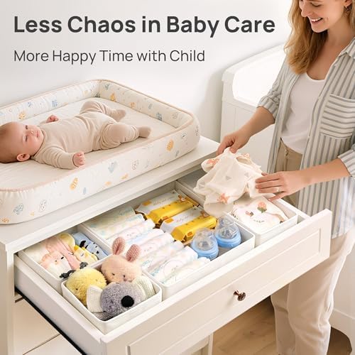 Vtopmart 18 Pack Baby Clothes Organizer, Fabric Drawer Drawer Bins, White