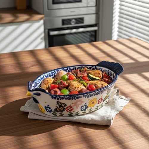 Uiifan 2 Pack 27 oz Ceramic Casserole Dish Butterfly Flower
