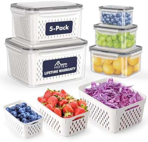 HOTEC 5-Pack Fruit Storage Container for Fridge, 4.15L