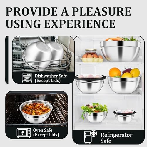 P&P CHEF Metal Mixing Bowls with Lids Set, Visible Airtight Lids & Black