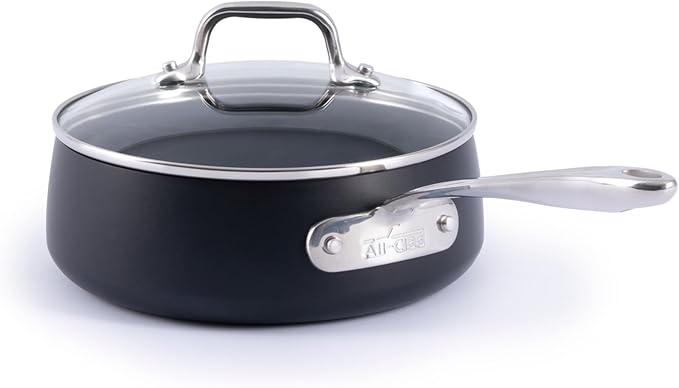 All-Clad HA1 Expert Hard Anodized Nonstick 2.5 Qt Saucepan with Lid, Stay-Cool Ergonomic Handle, Dishwasher-Safe, Oven-Safe Up to 350°F, Induction Compatible with All Cooktops, Cookware Pot, Black