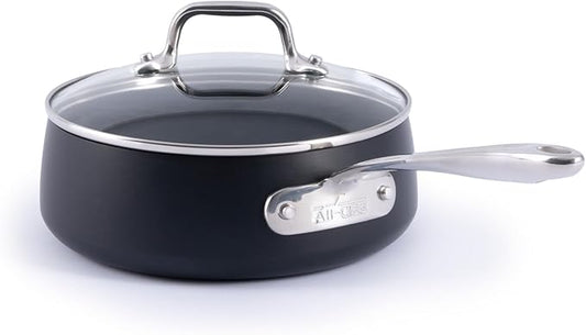 All-Clad HA1 Expert Hard Anodized Nonstick 2.5 Qt Saucepan with Lid, Stay-Cool Ergonomic Handle, Dishwasher-Safe, Oven-Safe Up to 350°F, Induction Compatible with All Cooktops, Cookware Pot, Black