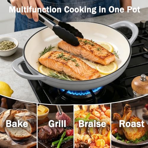 6QT Enameled Cast Iron Round Bread Oven, Sourdough Dutch Oven, Gray