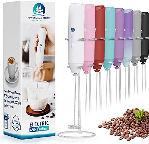 Powerful Milk Frother Handheld Foam Maker, Mini Whisk Drink Mixer for Coffee, Cappuccino, Latte, Matcha, Hot Chocolate, With Stand, White