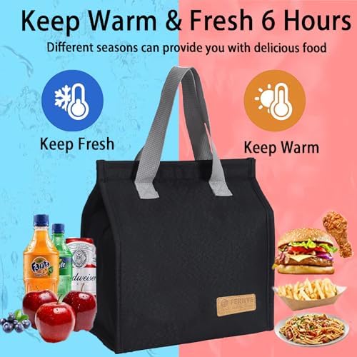 Lunch Bag for Women/Men,Waterproof Reusable Portable Lunch Tote,Lunch Box Bag.Thermal Cooler Bag Ideal for Work/Party/l/Travel/Picnic (Light Black)