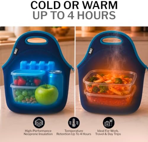 Built Gourmet Getaway Neoprene Lunch Bag - Insulated, Reusable, & Machine-Washable Lunch Tote for Hot and Cold Food Storage, Lightweight & Reusable - One Size (Navy)
