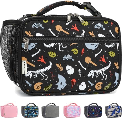 GYEUKHAM Insulated Lunch Box for School, Thermal Reusable Durable Freezable Lunch Bags for Kids Boys Girls Men Women - Small Soft Cooler Portable Lunch Tote Kit for Work Picnic Travel,Dinosaur Fossil