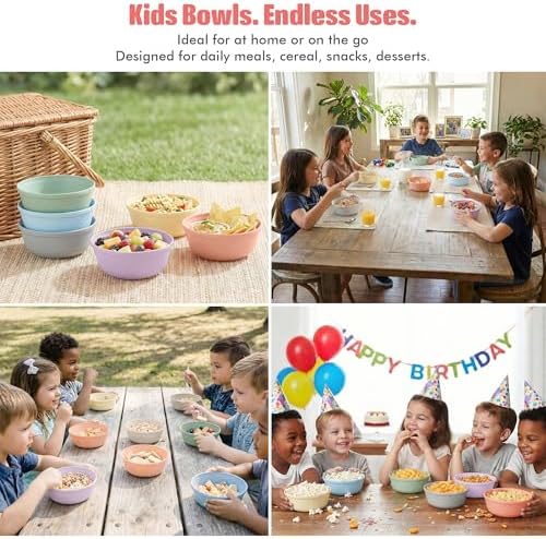 MASTERCOOK Plastic Bowls Set of 6 – 15oz Multipurpose Deep Plates Salad and Pasta Bowls Ideal for Home, Kids, Parties – Stackable Bowl for Kitchen – Non-BPA and Food Grade – Pastel Colors