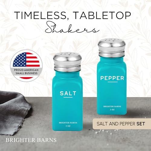 Teal Salt and Pepper Shakers Set by Brighter Barns - Turquoise Kitchen Decor, Turquoise Kitchen Accessories, Blue Table Decor - Modern Farmhouse Countertop Accessories for Airbnb, Restaurant (Teal)
