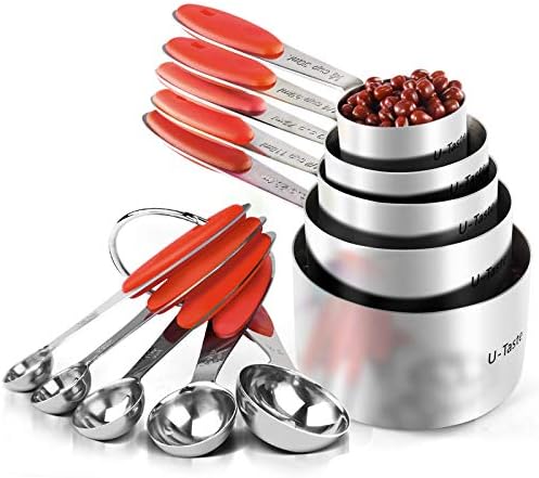 U-Taste Measuring Cups Spoons Set, 18/8 Stainless Steel, 10Pcs, Red