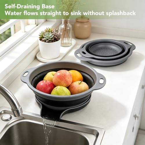 3-Pack Collapsible Colander for Kitchen with Self-Draining Base,Black