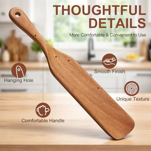 2 Pcs Wooden Spurtle for Sourdough Starter Acacia Wood Thin Spatula Scraper