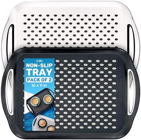 Food Trays for Eating on Couch - 2 Pack - Non Slip Dinner Trays for Eating Set of 2 Non Slip Serving Tray and Food Tray with Handles (Black & White)