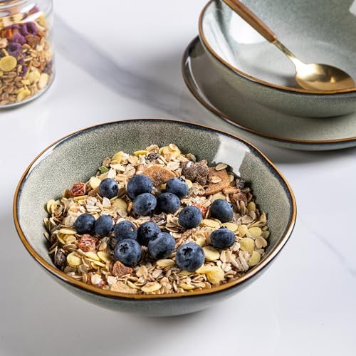 AmorArc Ceramic Cereal Bowls Set of 6, 24 oz Handmade Stoneware Bowls Set for Cereal Soup Salad, Stylish Kitchen bowls for Meal, Dishwasher & Microwave Safe