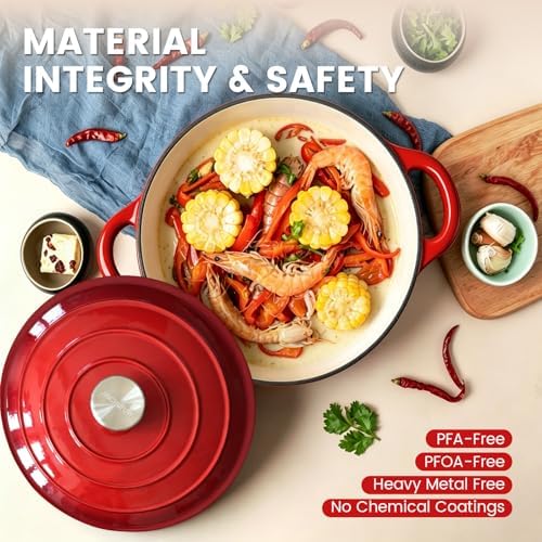 5 Qt Enameled Cast Iron Dutch Oven with Lid, Red