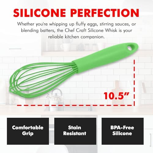 Chef Craft Premium Silicone Wire Cooking Whisk, 10.5 inch, Green